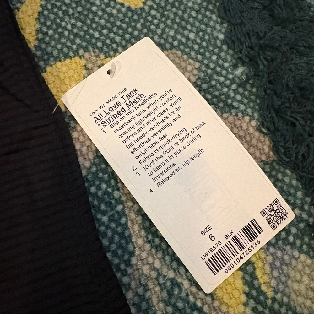 NWT Lululemon All Love Tank *Striped Mesh Black 6 - Picture 2 of 4